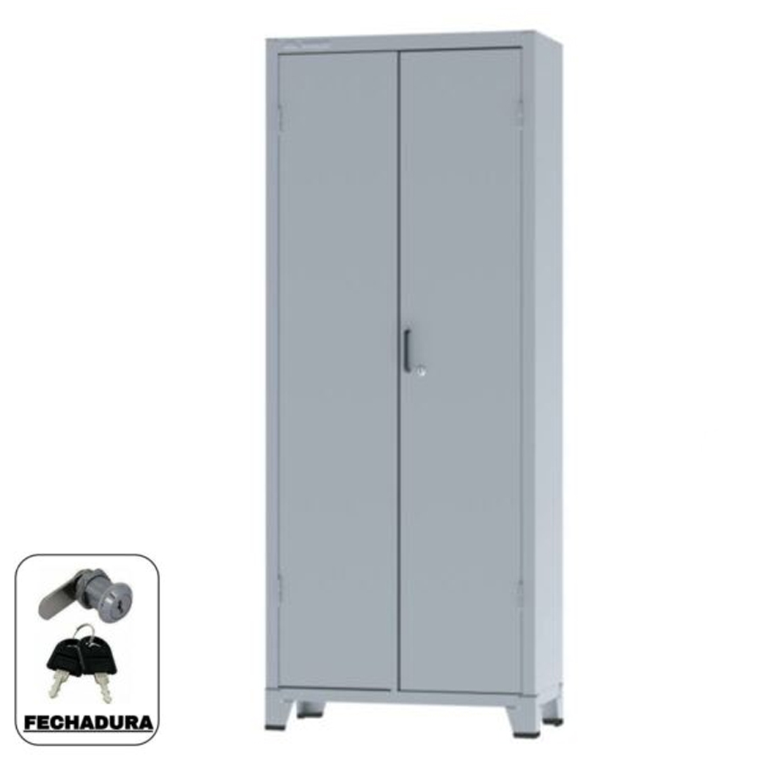 Armário de Aço Cinza com 02 portas – PA 80 – 1,80×0,80×0,40m – Chapa 26 – 3102