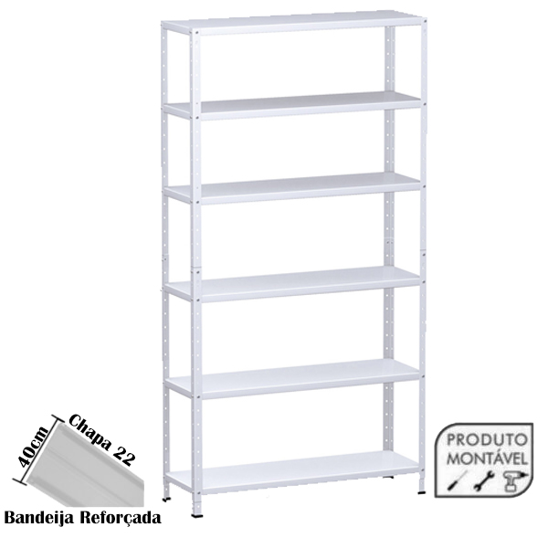 Estante de Aço Branca 06 bandejas 40cm (22/18) 1,98×0,92×0,40m – 3011