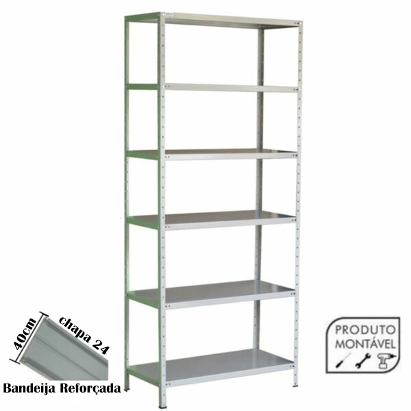 Estante de Aço Cinza 06 Bandejas 40 cm (#24-18) 1,98×0,92×0,40m – 3005