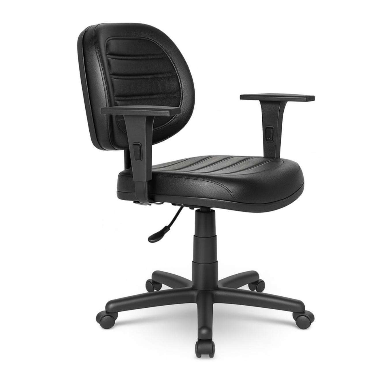Cadeira Executiva Costurada Giratória Com Braços Reguláveis – Cor Preta – Móveis Supremo – 2107
