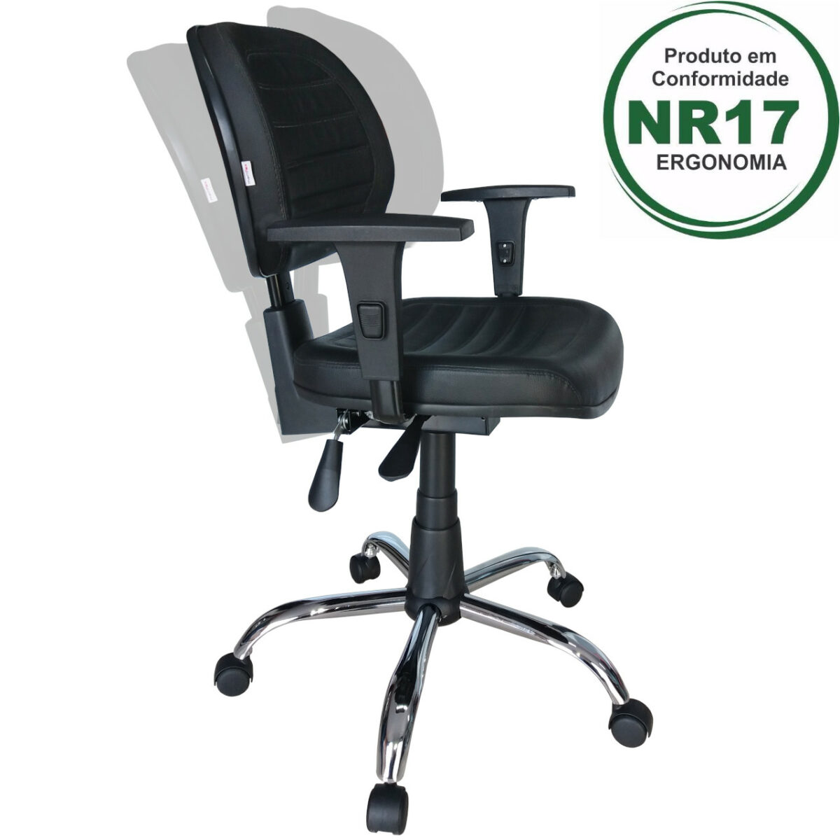 Cadeira Executiva Back System Costurada com Braços Reguláveis – Base Cromada – Móveis Supremo – 2109