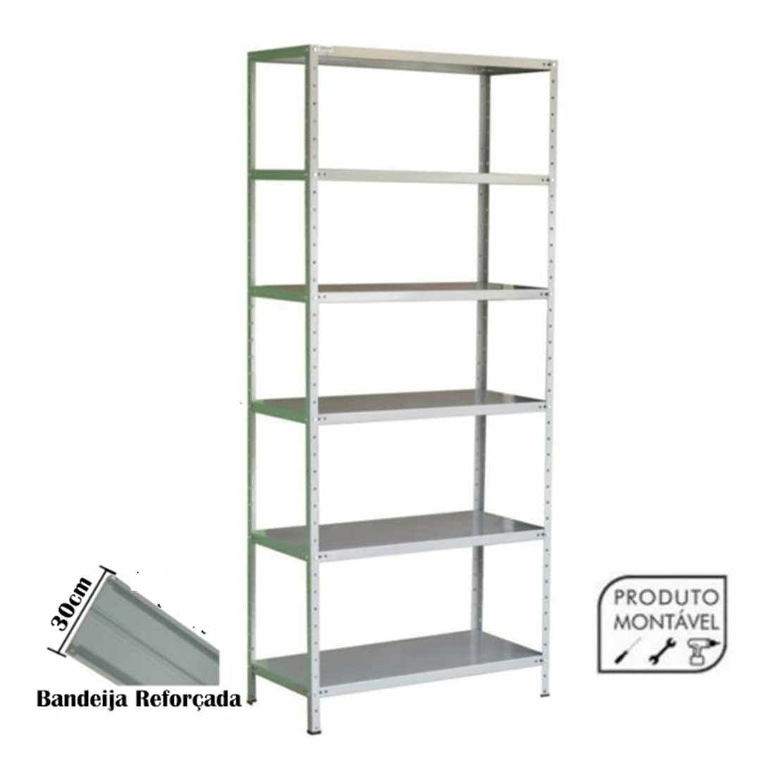 Estante de Aço Cinza 06 bandejas 30 cm (# 26-20) – 1,98×0,92×0,30m – 3001