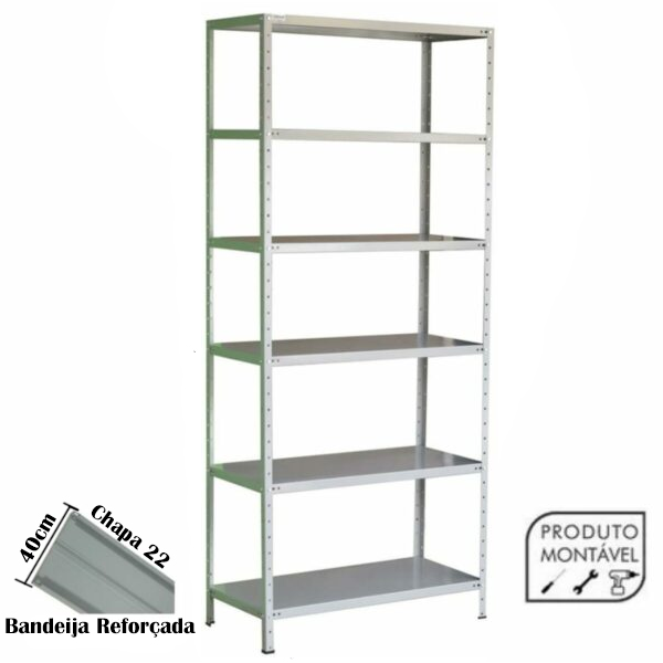 Estante de Aço cinza 06 Bandejas 40 cm (#22-18) 1,98×0,92×0,40m – 3006