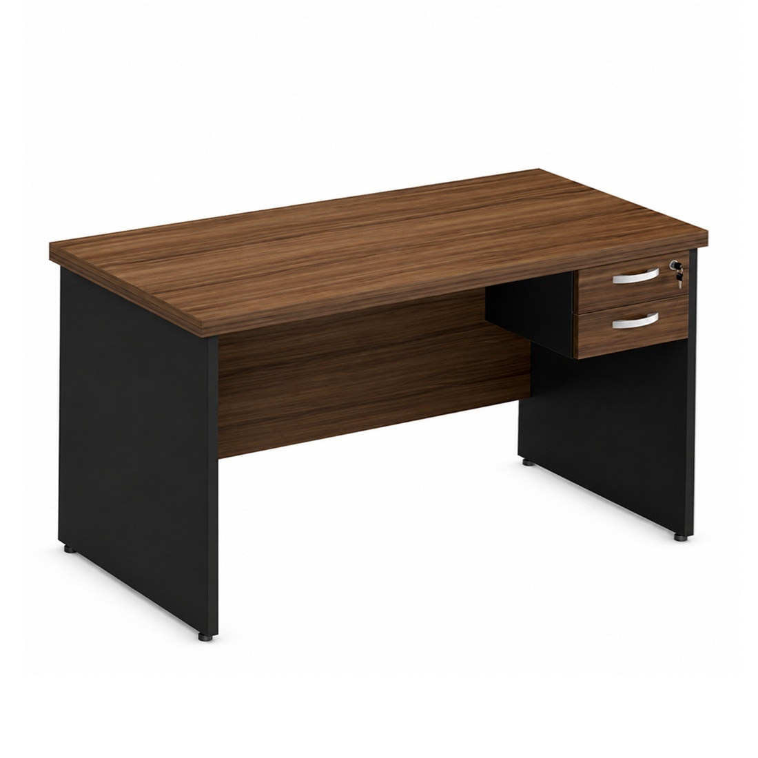 Mesa Reta Pé Painel 1,70×0,70 c/gavetas – Cor Nogal/Preto – 1206
