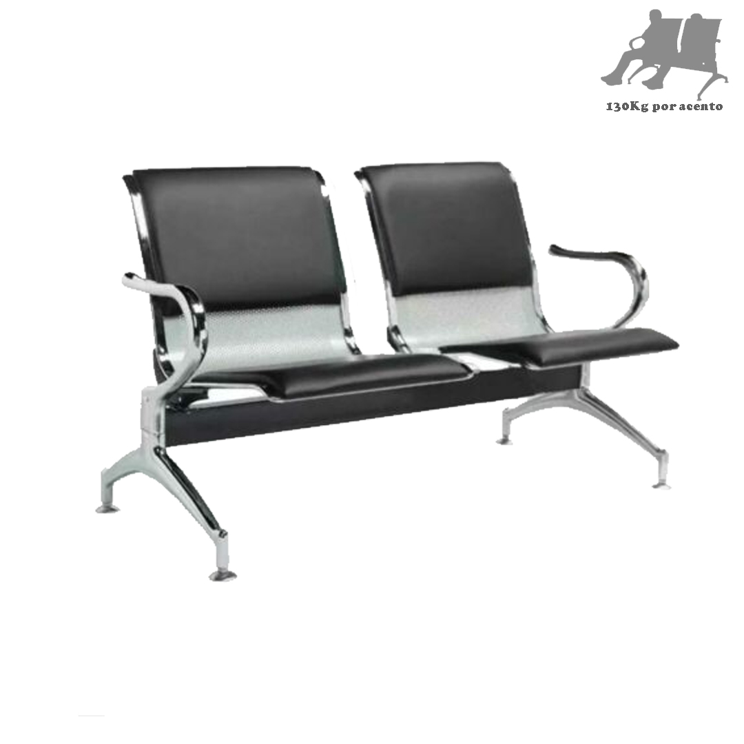Longarina aeroporto estofada com 02 Lugares Cromado -5018