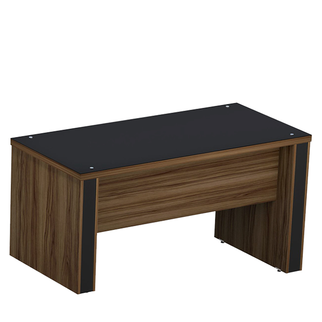 MESA RETA GOLD GLASS NOGAL/PRETO M40 TAMPO DE VIDRO – 1222