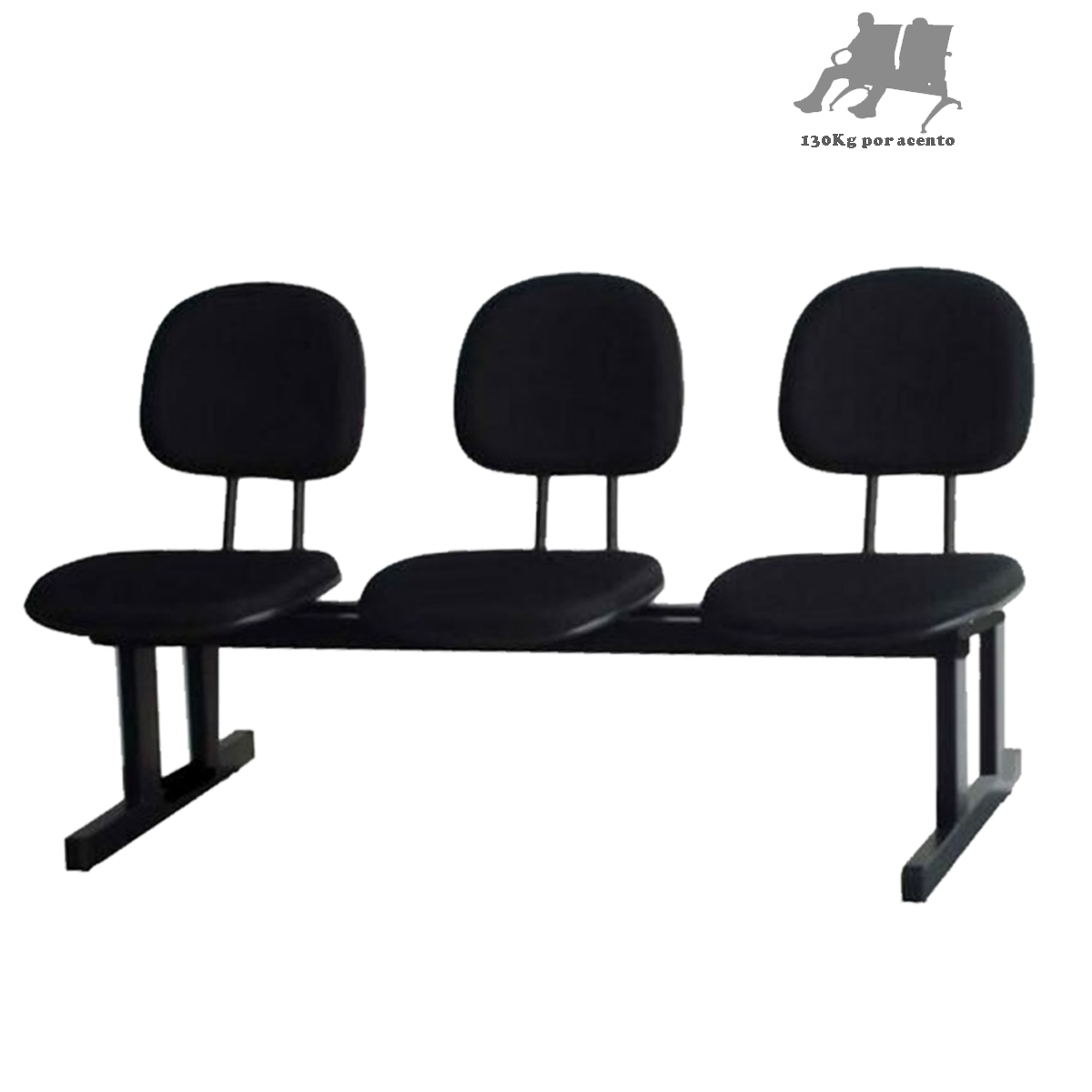 Longarina para Recepção SECRETÁRIA 03 Lugares – Cor PRETA – MÓVEIS SUPREMO – 5011