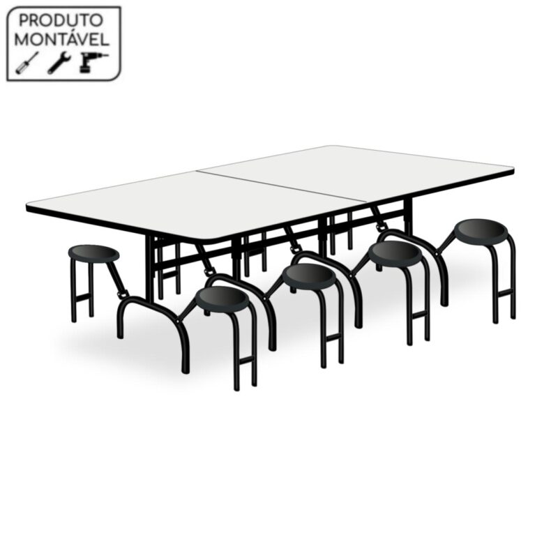 Mesa para Refeitório ESCAMOTEÁVEL 08 Lugares – MDP BRANCO DE 25 MM – 6005