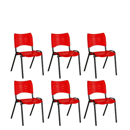 Kit 06 Cadeiras Plásticas 04 pés Empilhável Vermelho – 2015