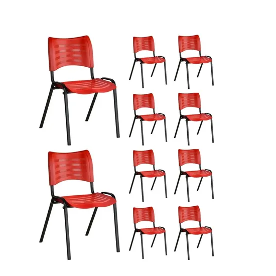 Kit 10 Cadeiras Plásticas 04 pés Empilhável Vermelho – 2017