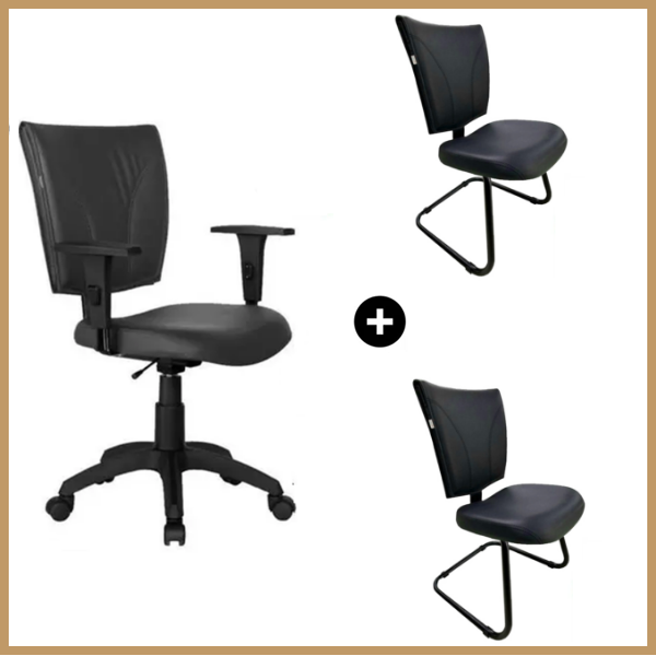 Conjunto de Cadeiras B-ONE Executiva Courino Preto 2905
