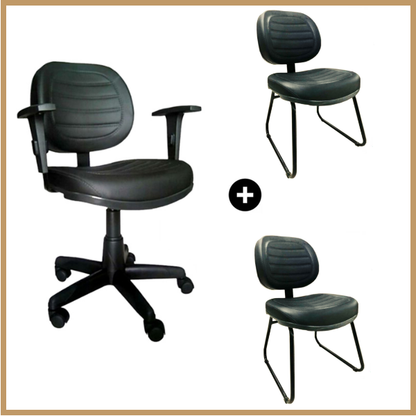 Conjunto de Cadeiras Executiva Costurada Courino Preto – 2904