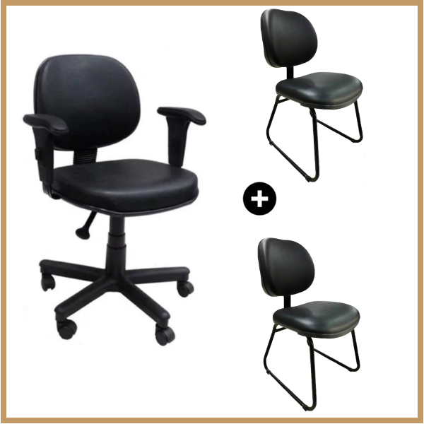 Conjunto de Cadeiras Executiva Lisa Courino Preto – 2903