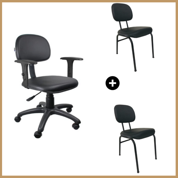 Conjunto de Cadeiras Secretária com Braços Reguláveis – 2902