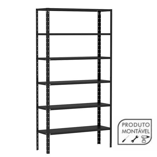 Estante de Aço Preta 176x92x30 6 bandejas chapa 26/20 – 3015