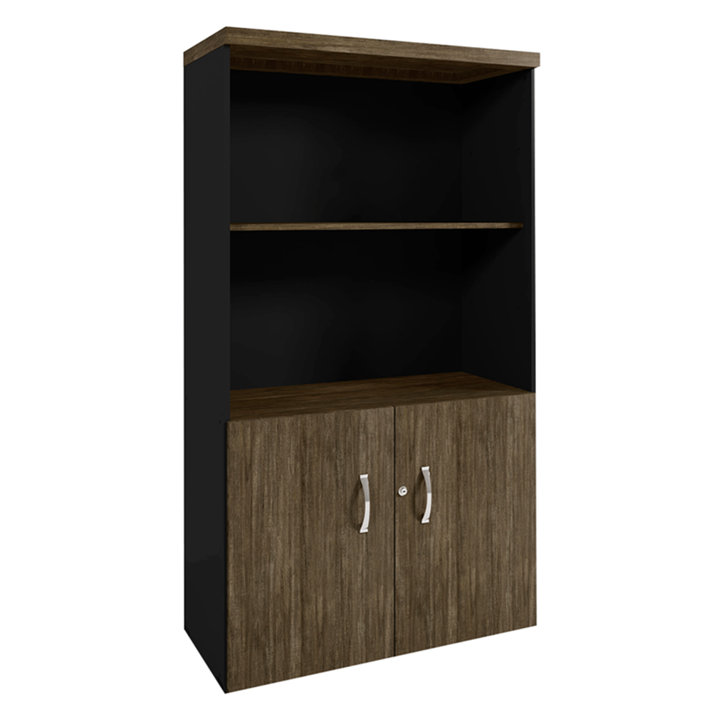 Armário Alto Semi-Aberto c/02 portas 1,61×0,80×0,45m cor Embuia Terra / Preto – Pandin – 1324