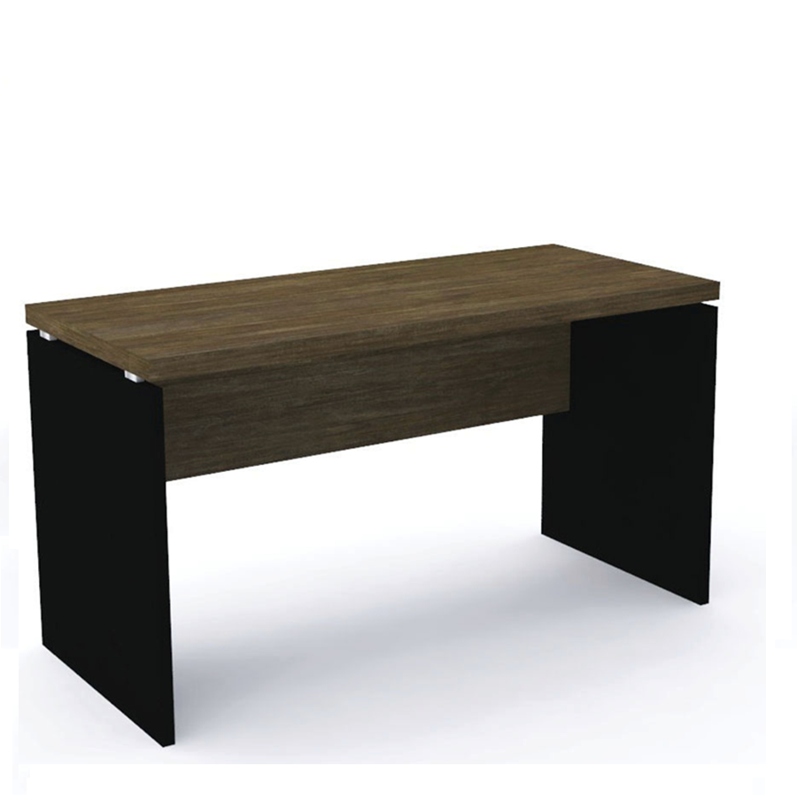 Mesa reta pé painel 1,50×0,70 s/gavetas cor Embuia Terra/Preto – Pandin – 1306