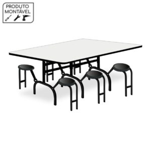 Mesa para Refeitório ESCAMOTEÁVEL 06 Lugares – MDP BRANCO DE 18 MM – 60042