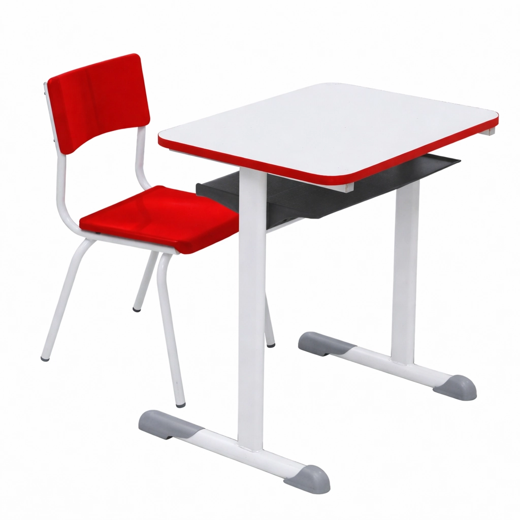Conjunto Escolar Individual – Maternal 01 a 03 Anos – Cor Vermelho (Tampo em MDF) – Supremo – 4305