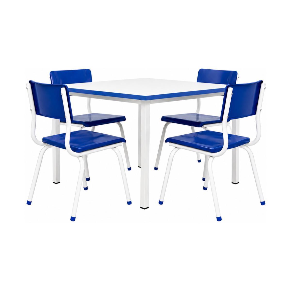 Conjunto QUADRADO c/ 04 Cadeiras Cor AZUL – TAMPO BRANCO – INFANTIL 02 a 06 Anos – Móveis Supremo – 4170