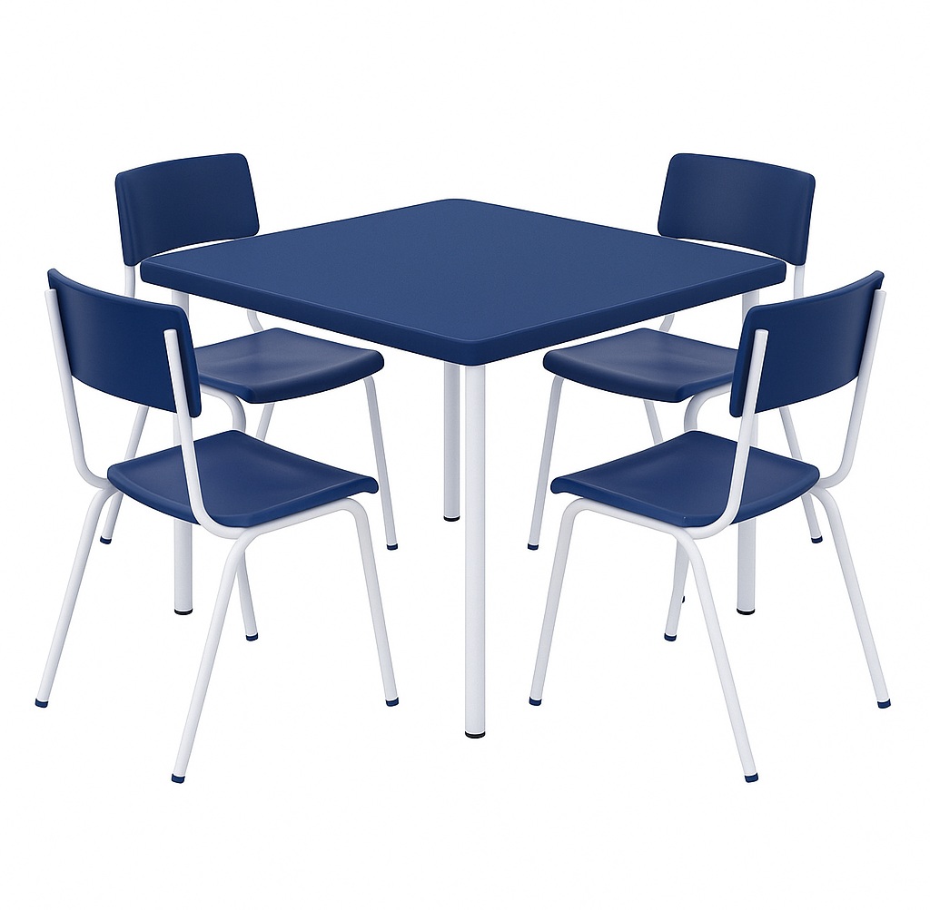 Conjunto Quadrado c/ 04 Cadeiras COR AZUL – TAMPO PLÁSTICO – 06 a 09 Anos – JUVENIL – Móveis Supremo – 4181