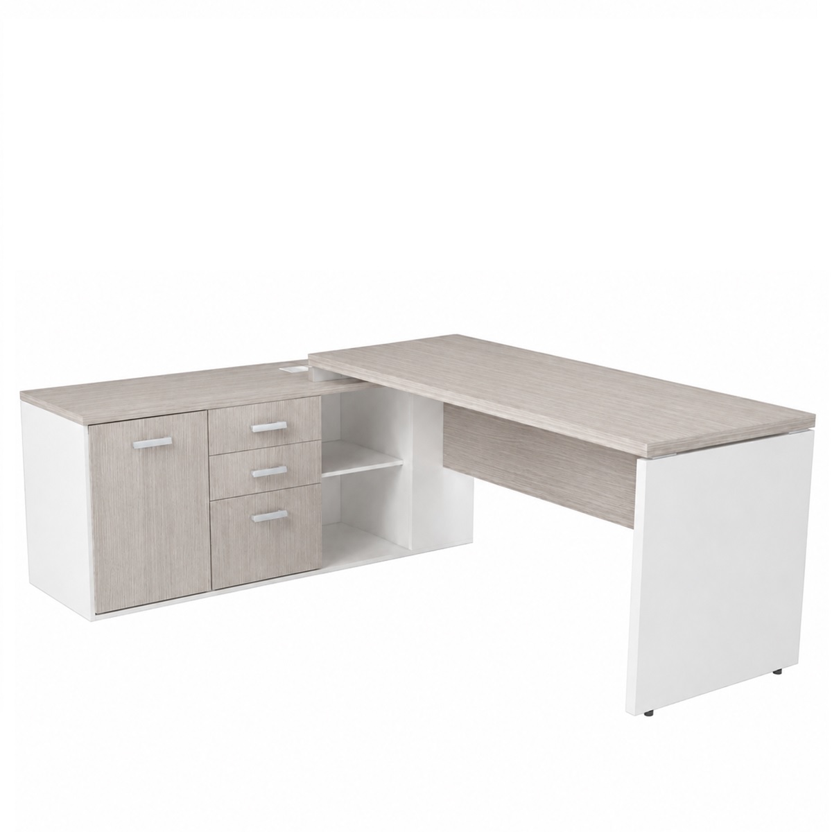Mesa Diretorzinha c/ Aparador – 1,50×1,60 – Cor Fresno/Branco – 1014