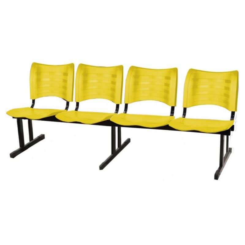 Cadeira Longarina Plática 04 Lugares – Cor Amarelo – MRPLAST – 5078
