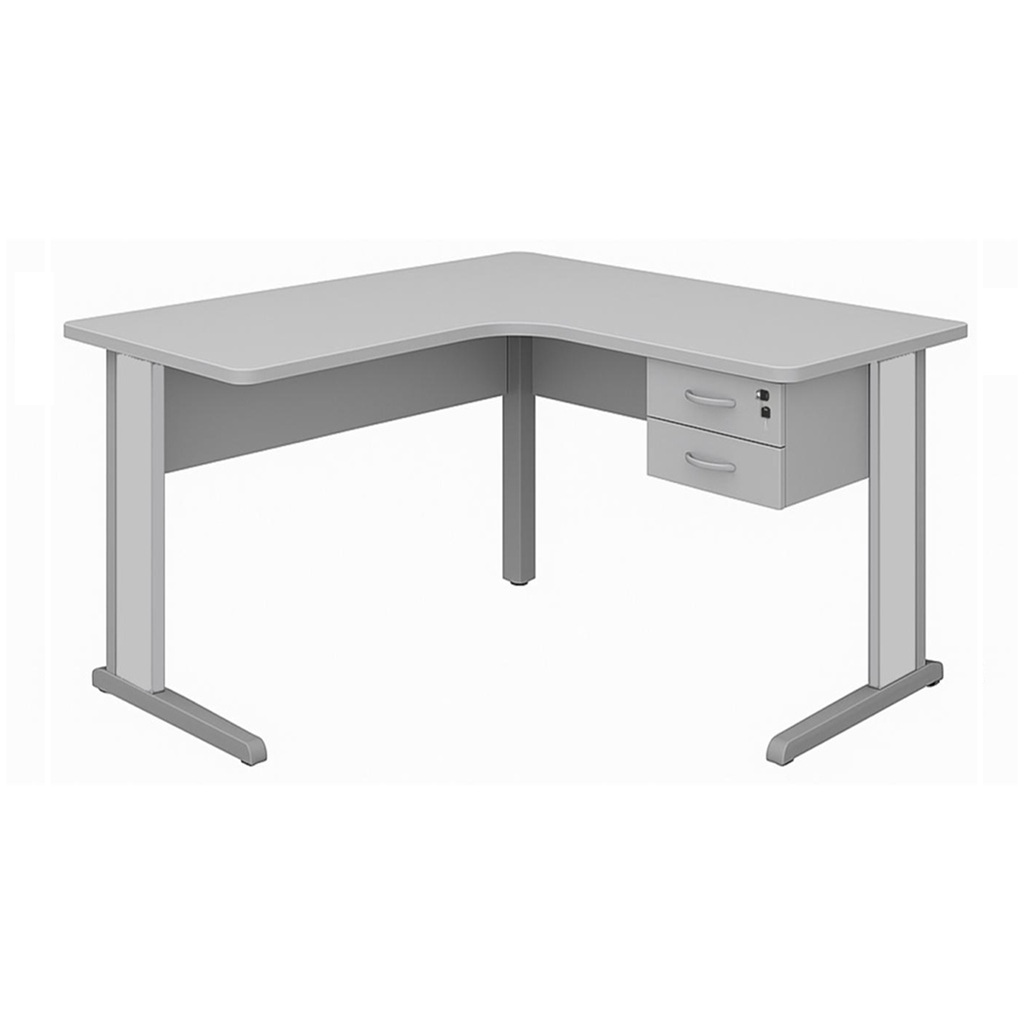 Mesa Estação de Trabalho em “L” Cinza 1,20×1,20m c/ gavetas – Cor CINZA – 1417