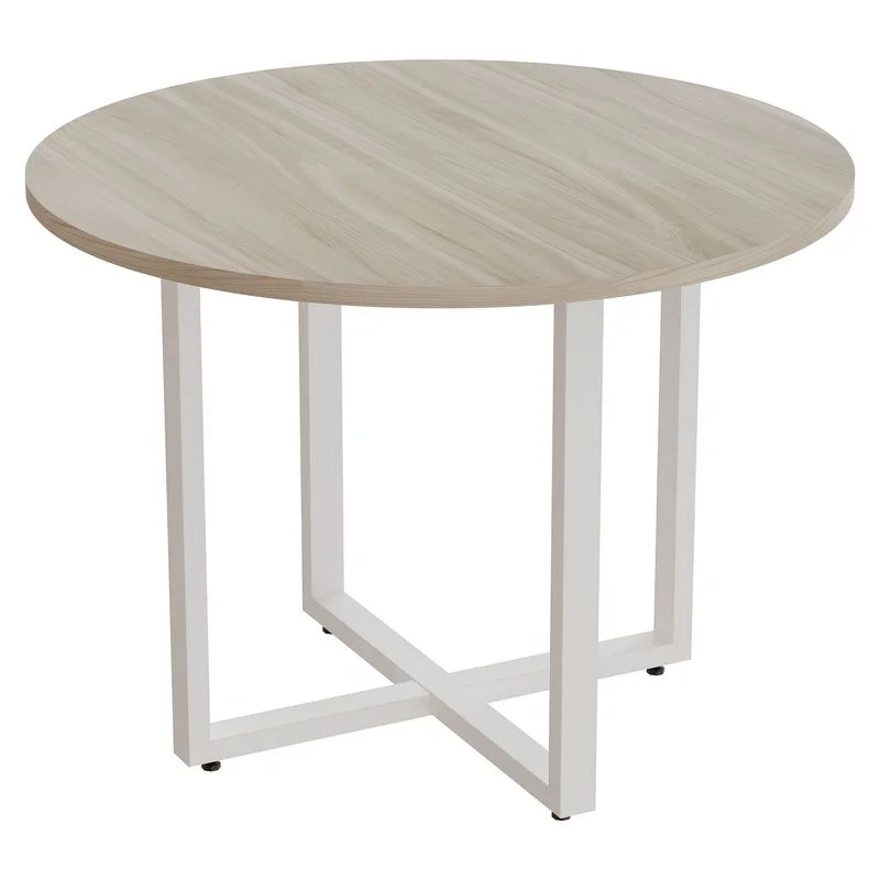 Mesa Reunião Redonda Pé Retangular D100 Fresno/Branco - 1723