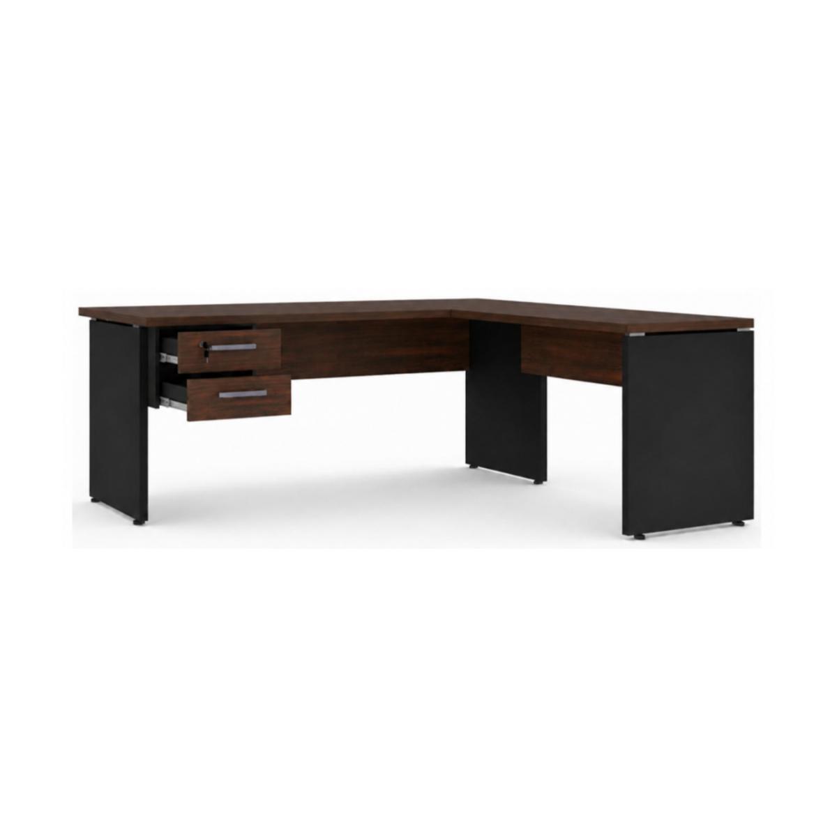Mesa de escritório em L 1,50x0,60 Pé Painel C/ Gaveta London/Preto - 1136